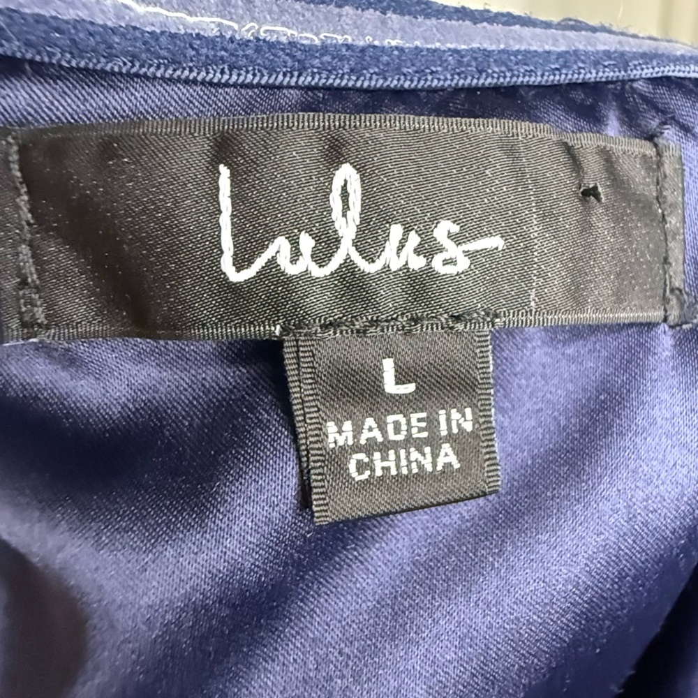 Lulu's Midnight Blue One-Shoulder Cocktail Dress Silky Prom - Picture 9 of 10